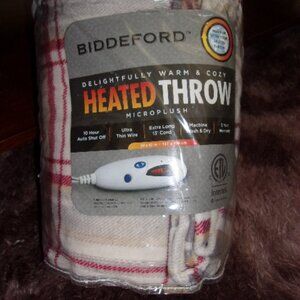 BIDDEFORD New HEATED THROW microplush blanket 50"x62" Plaid print
